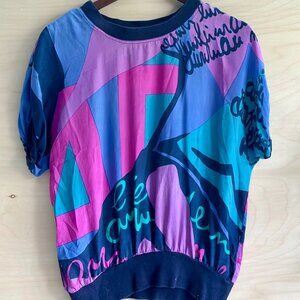 Vintage Zhang Xie Vibrant Multicolor Short Sleeve Shirt Retro Top Size M